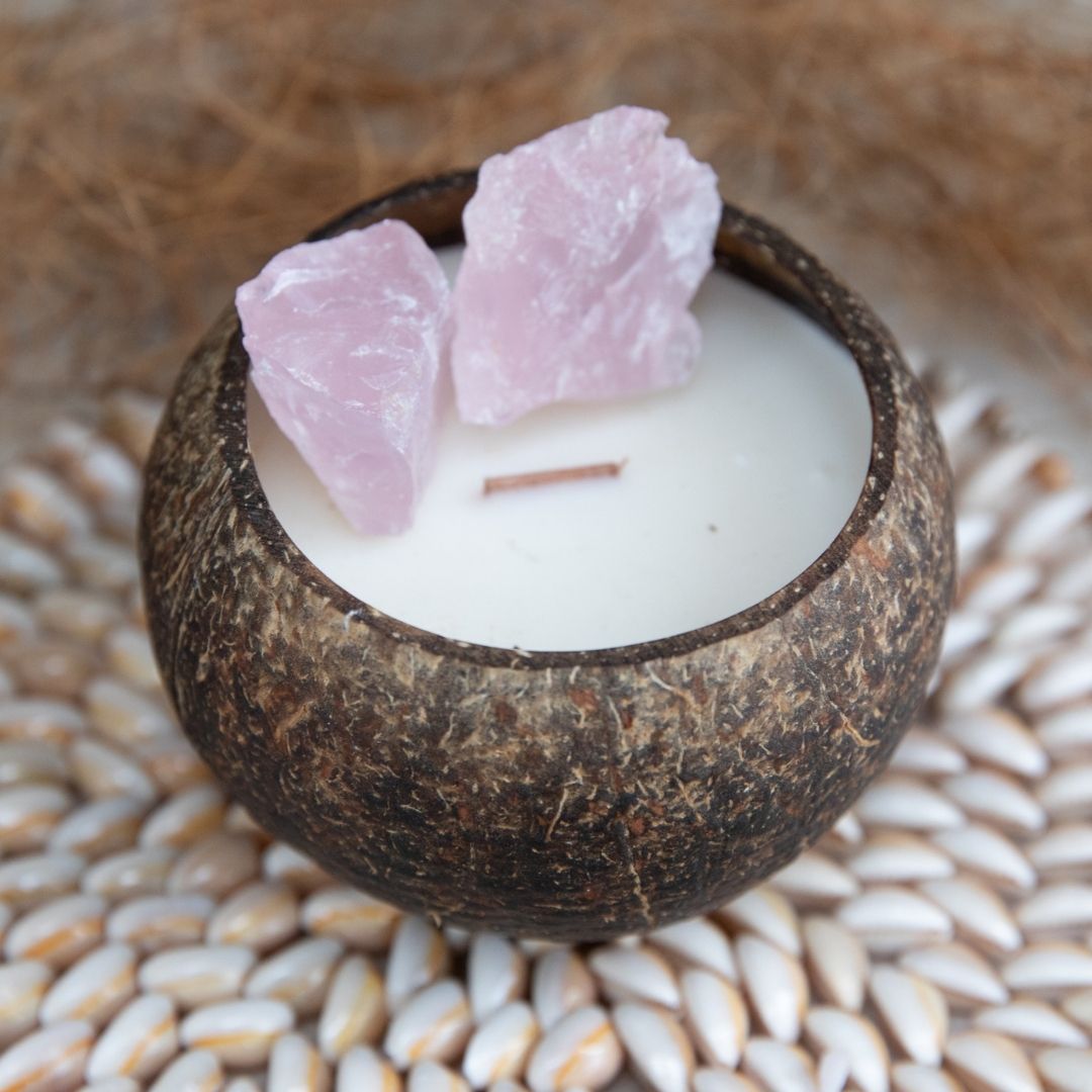 Crystal Candle Making Kit - Starter DIY Kit With Coconut Soy Wax & 60ml  Scent - Toasted Coconut (60ml) / Natural Rough / Rose Quartz Crystal